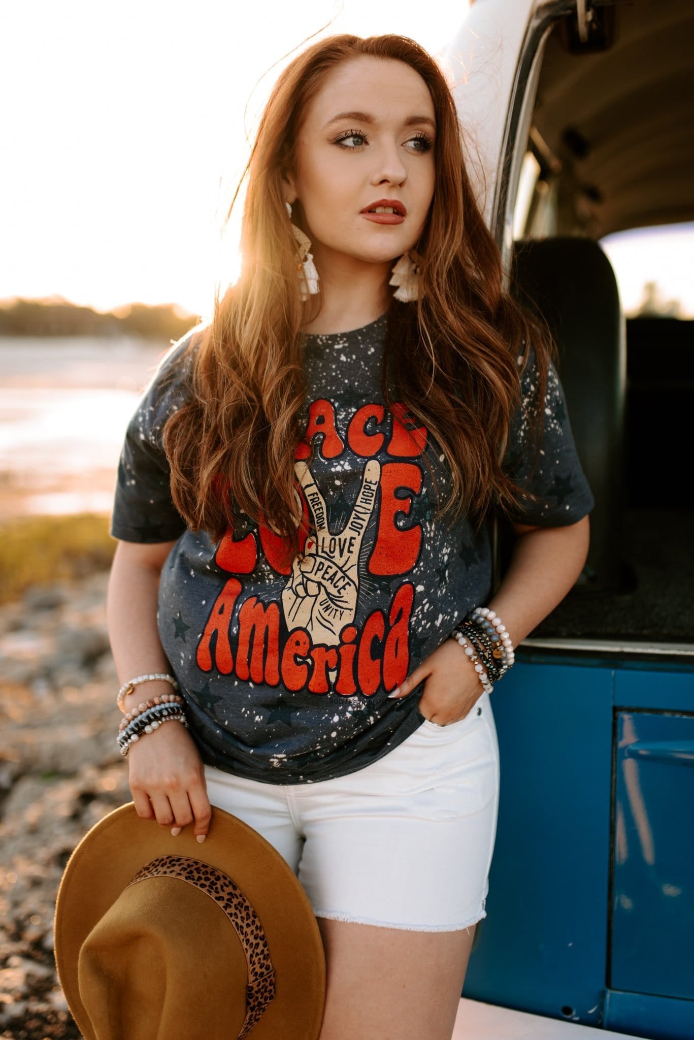 Peace Love America Bleached Star Tee