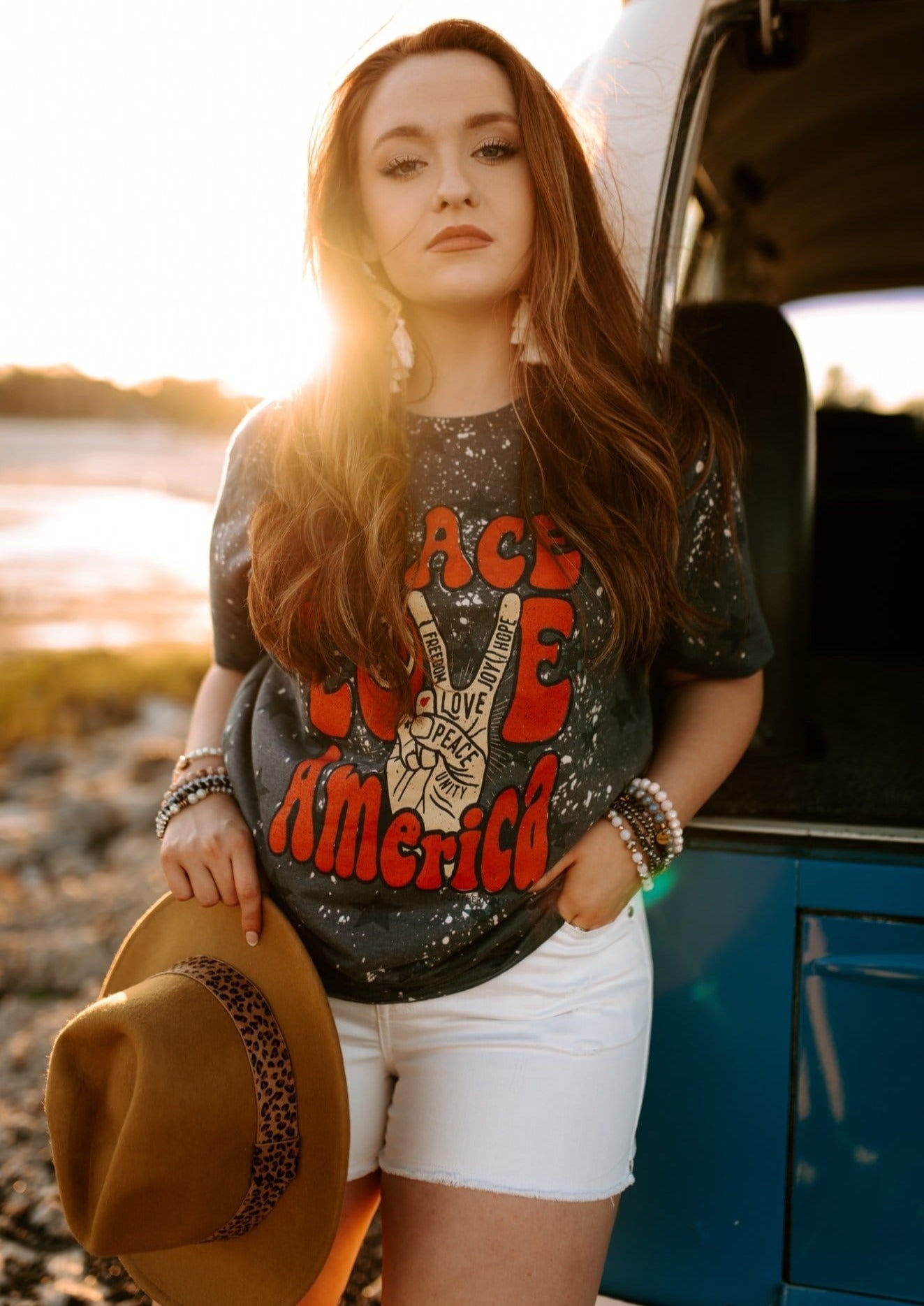 Peace Love America Bleached Star Tee