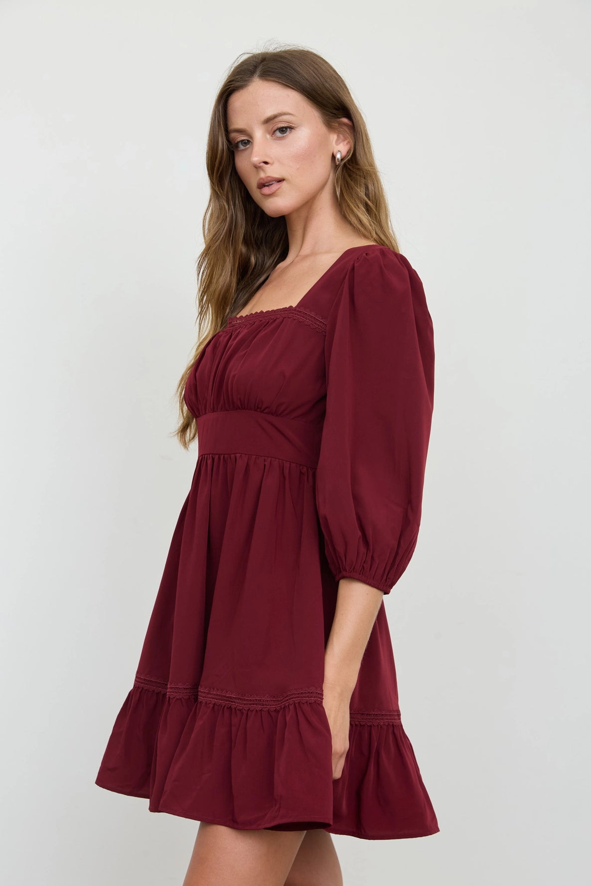 Simone Square Neck Mini Dress | Burgundy