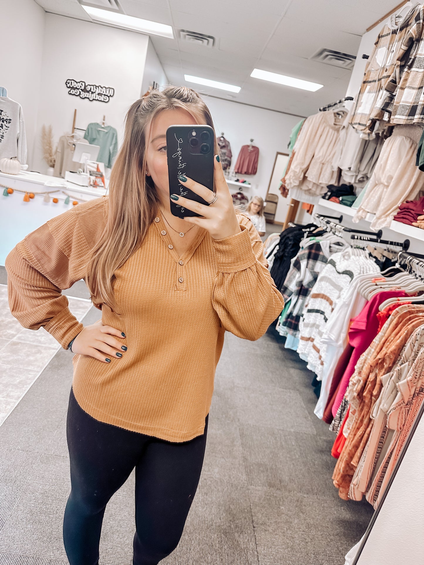 Meredith Henley Long Sleeve Top | Camel
