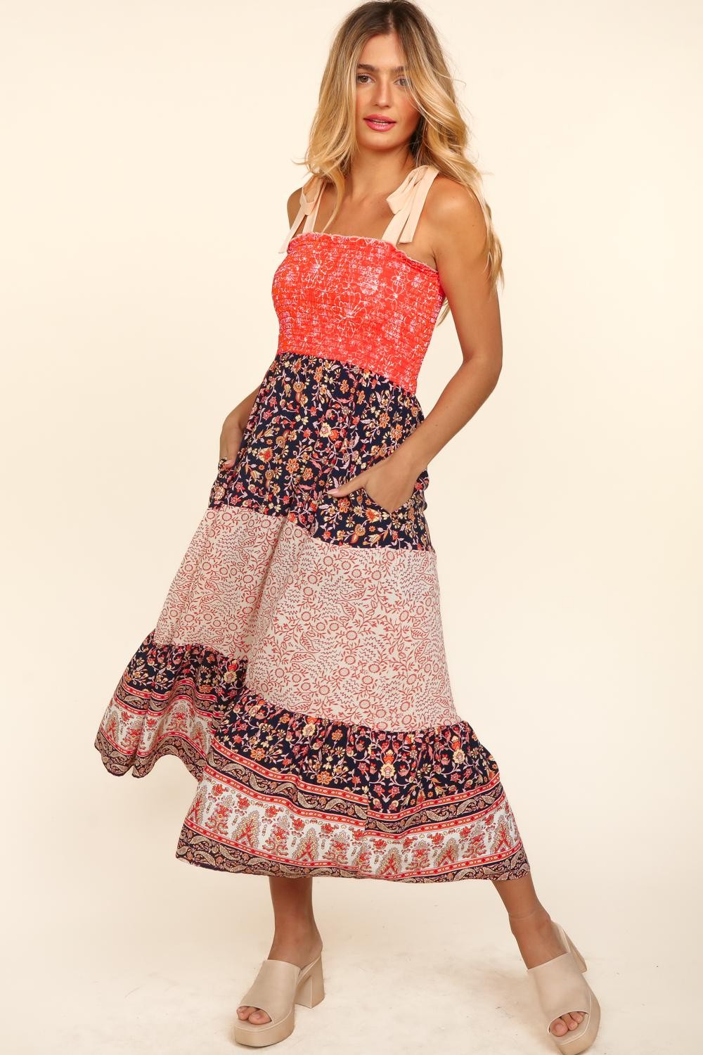 Willa Floral Maxi | Coral + Navy