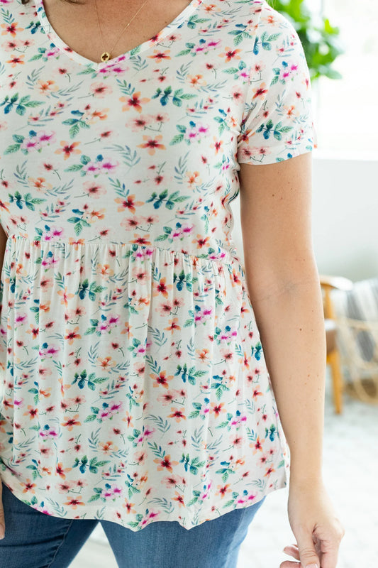 Sarah Ruffle Top | Ivory Floral