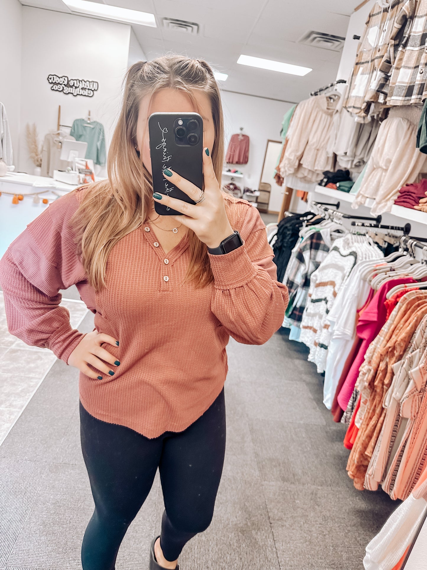 Meredith Henley Long Sleeve Top | Brick