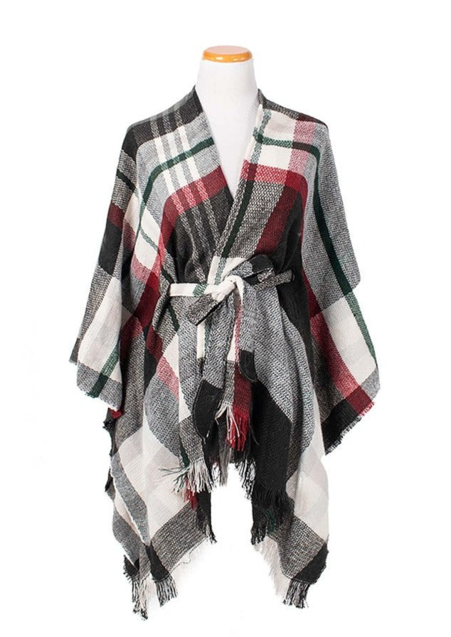 Alexandra Plaid Kimono Wrap | Black