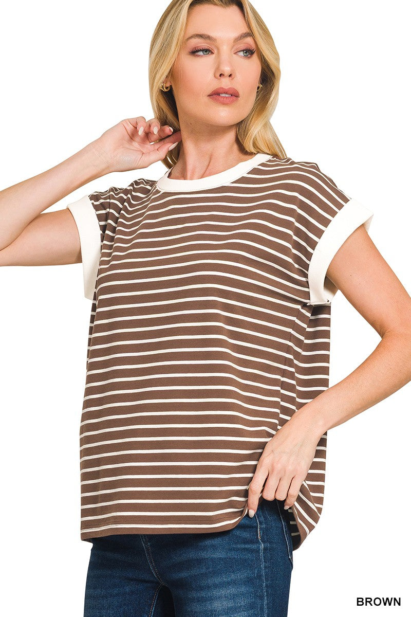 Ava Striped Tee | Brown
