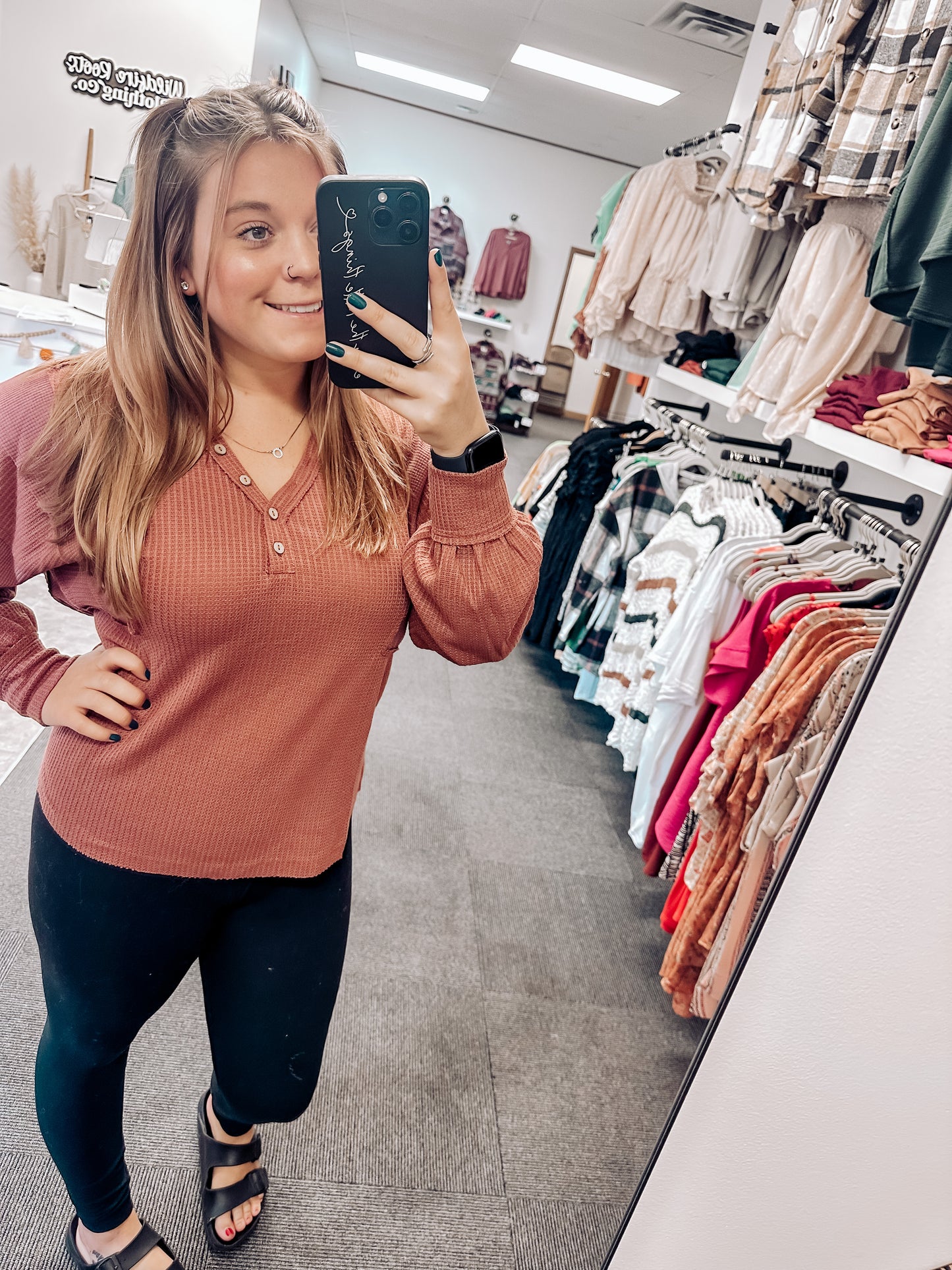 Meredith Henley Long Sleeve Top | Brick