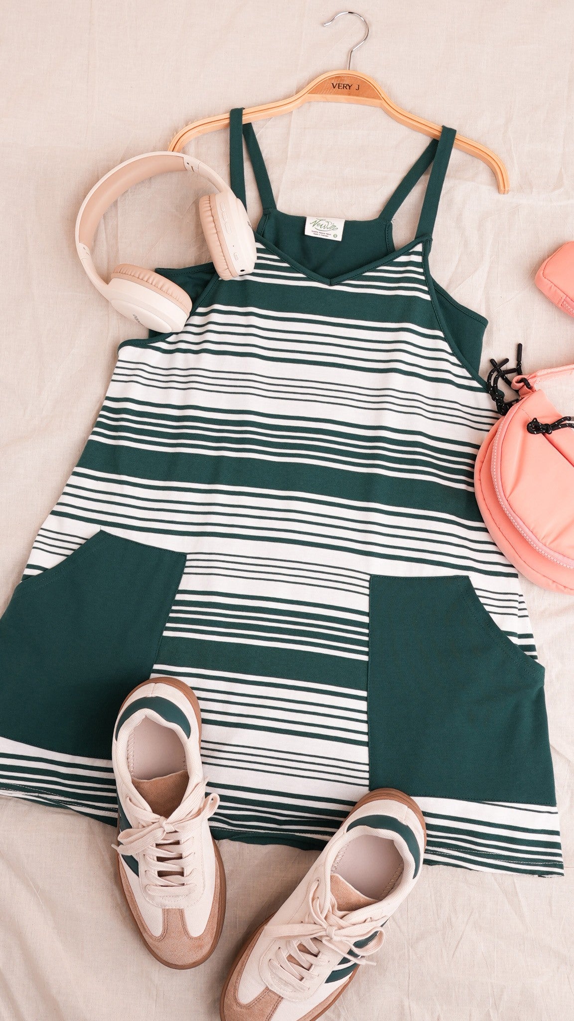 Delany Striped Mini Dress with Shorts | Forest Green