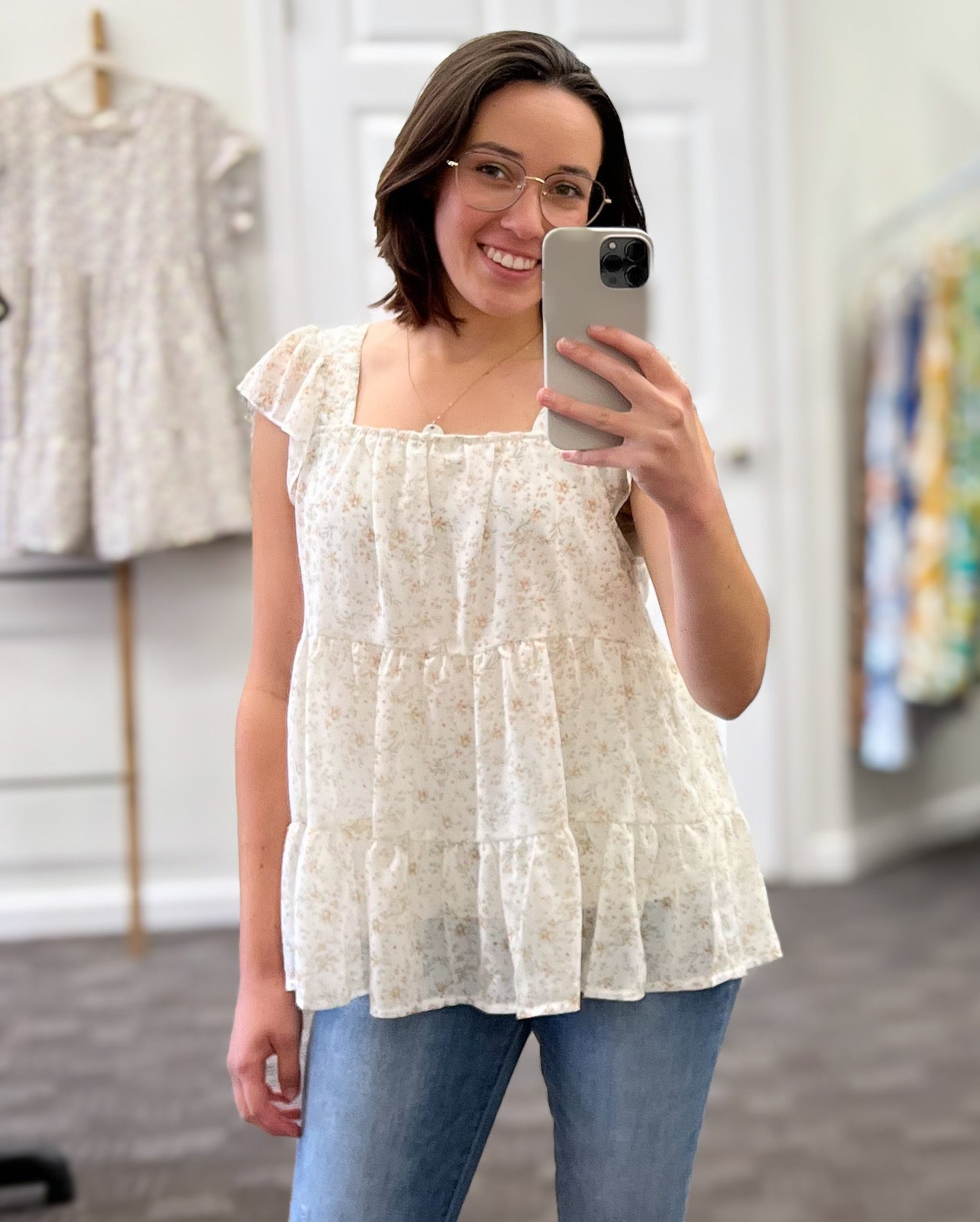 Gianna Floral Top | Beige