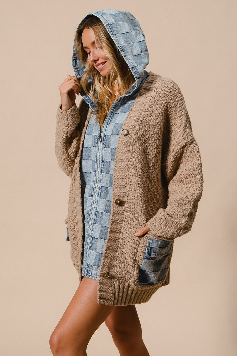 Finley Denim Sweater Cardigan | Latte