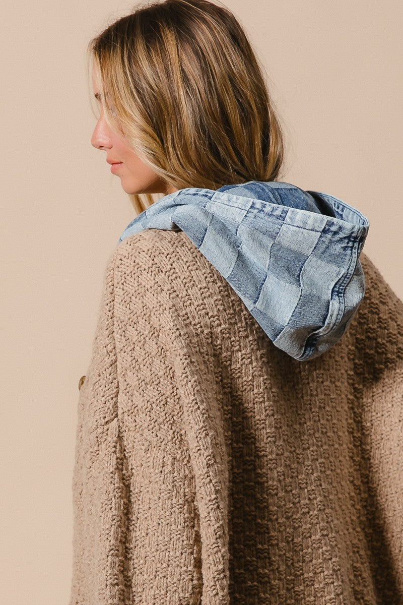 Finley Denim Sweater Cardigan | Latte