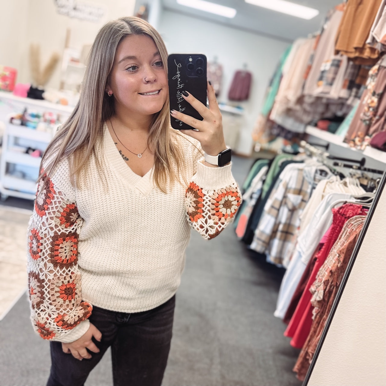 Rhoda Granny Square Sweater | Oatmeal