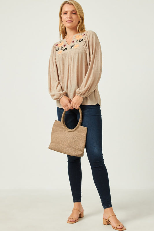 Gemma Swiss Dot Long Sleeve | Taupe