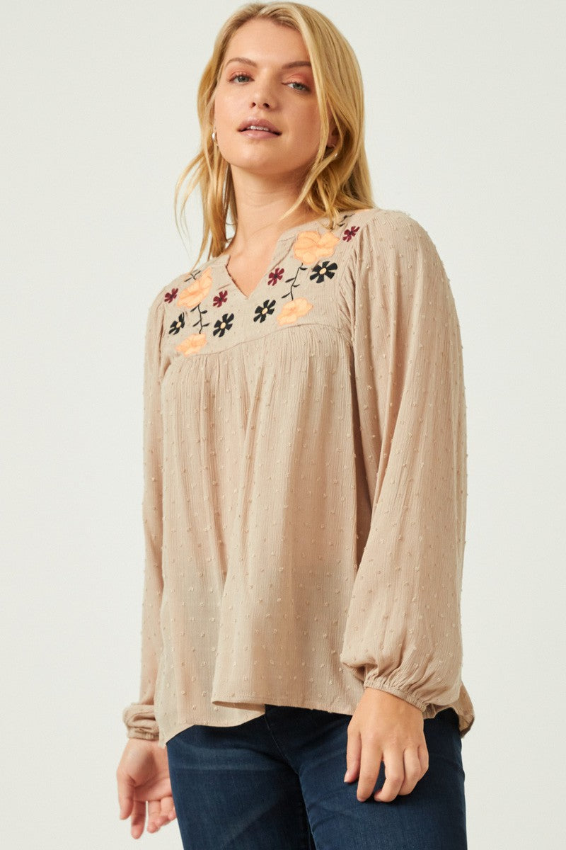 Gemma Swiss Dot Long Sleeve | Taupe