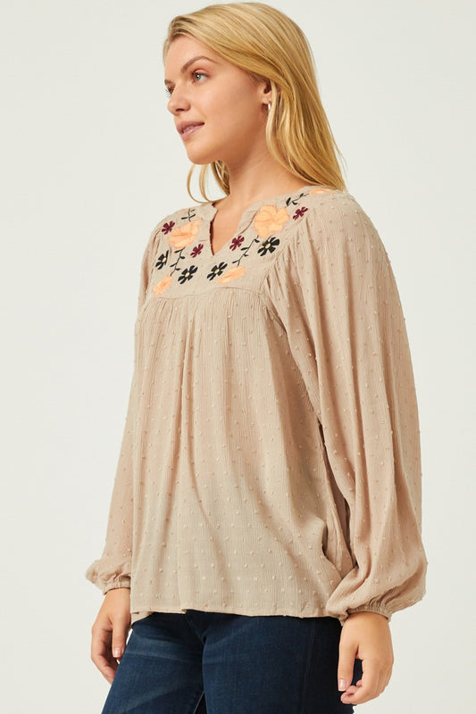Gemma Swiss Dot Long Sleeve | Taupe