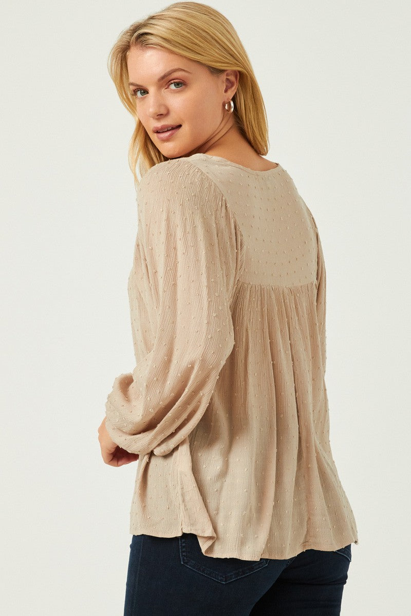 Gemma Swiss Dot Long Sleeve | Taupe