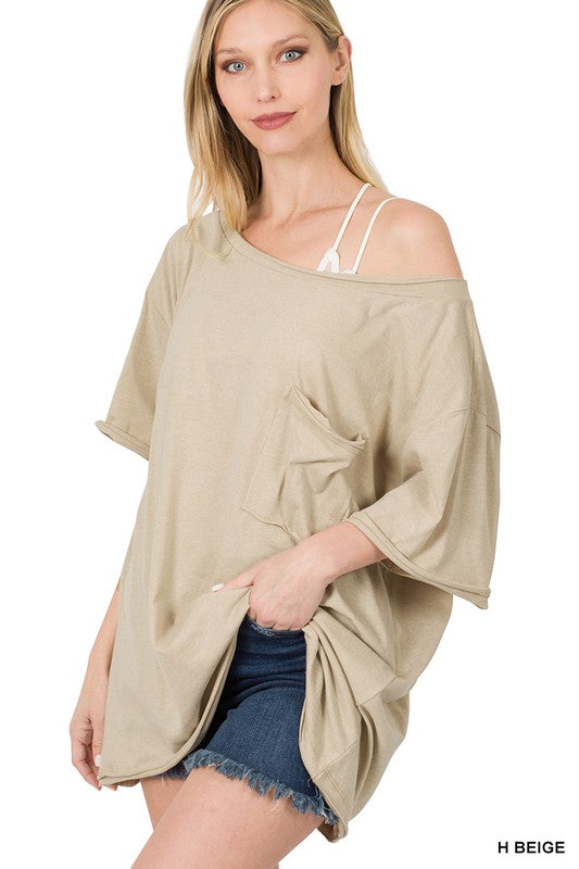 Reese Oversize Boat Neck Boyfriend Tee | Heather Beige