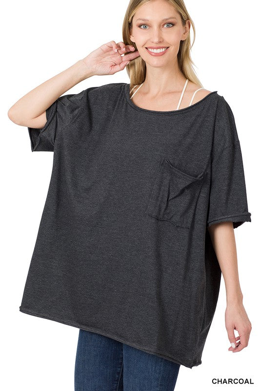 Reese Oversize Boat Neck Boyfriend Tee | Charcoal