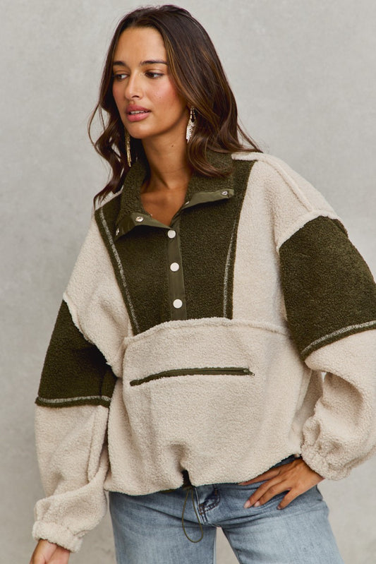 Cozy Girl Essential Sherpa Pullover | Olive