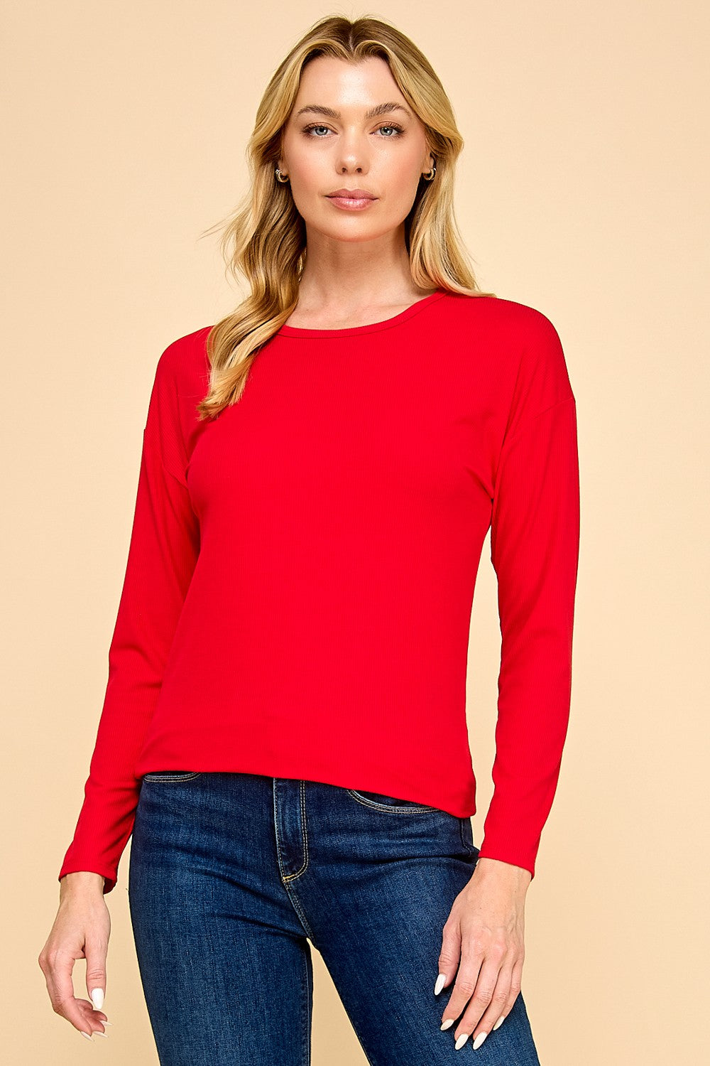 Sierra Ribbed Long Sleeve | Red