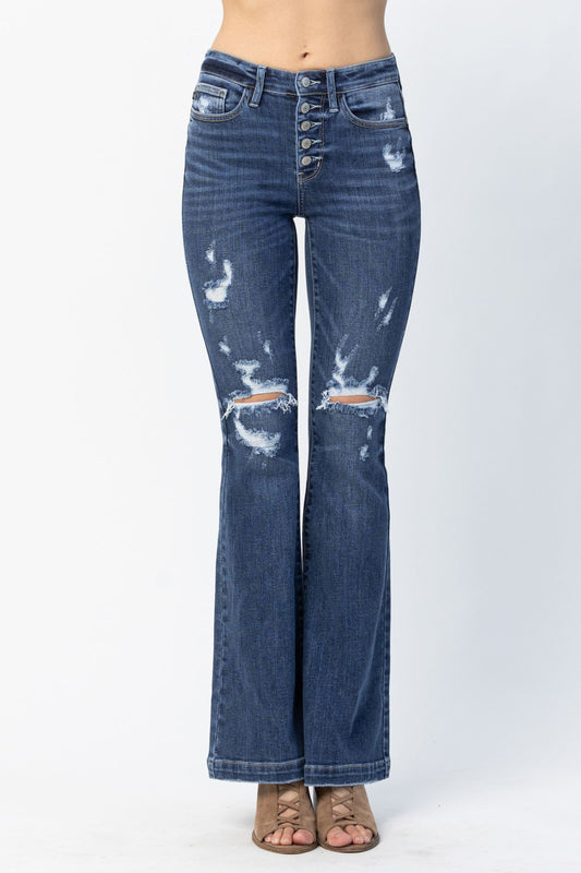 Lucy Judy Blue 5 Button Distressed Bootcut