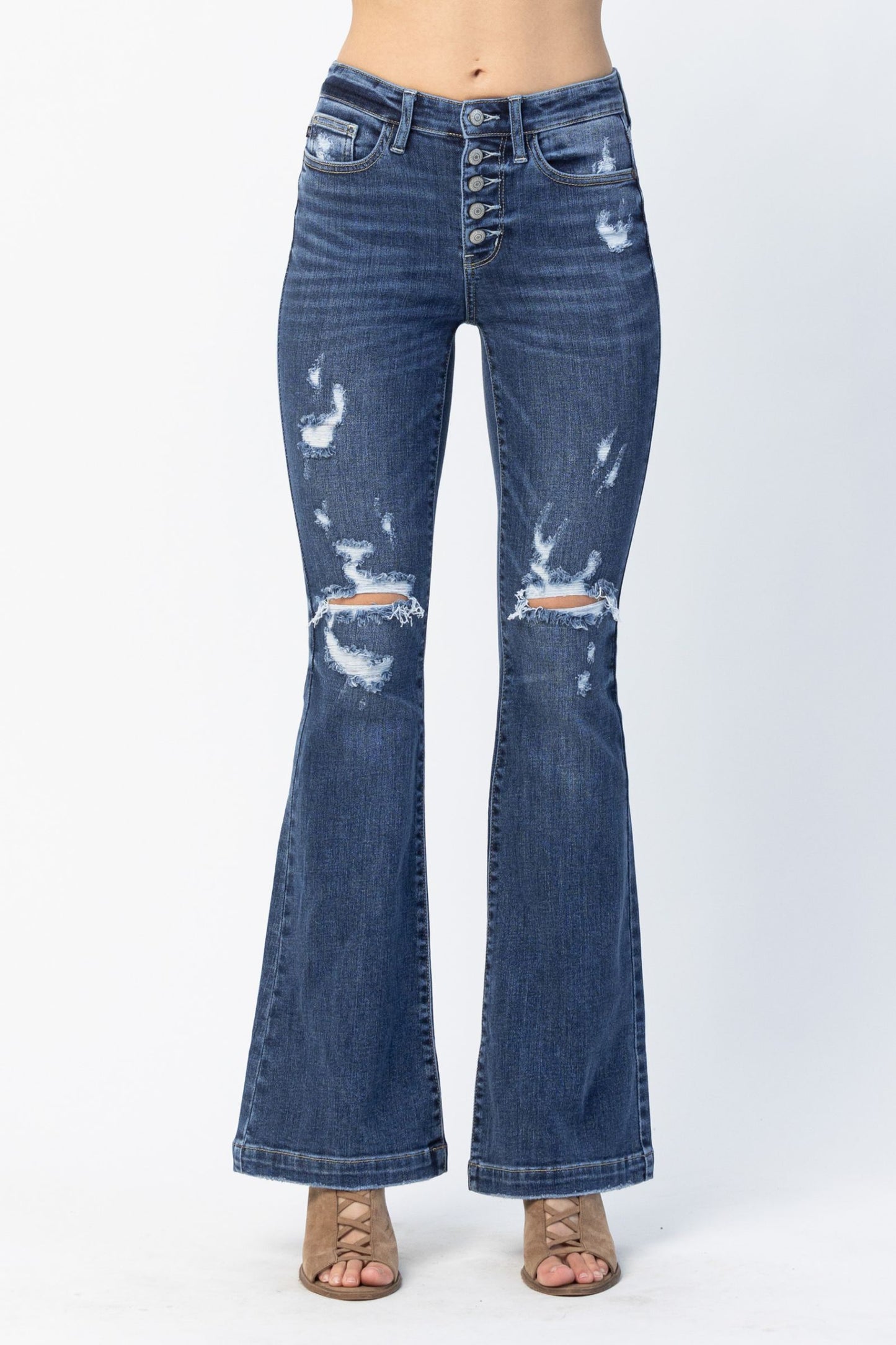 Lucy Judy Blue 5 Button Distressed Bootcut