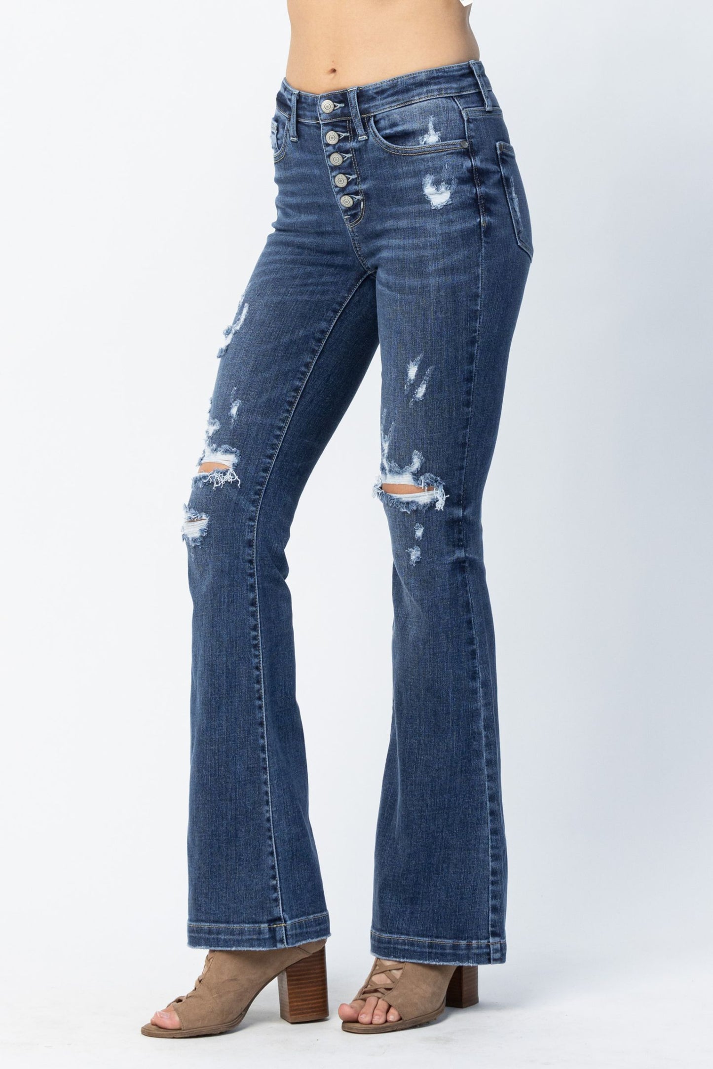 Lucy Judy Blue 5 Button Distressed Bootcut