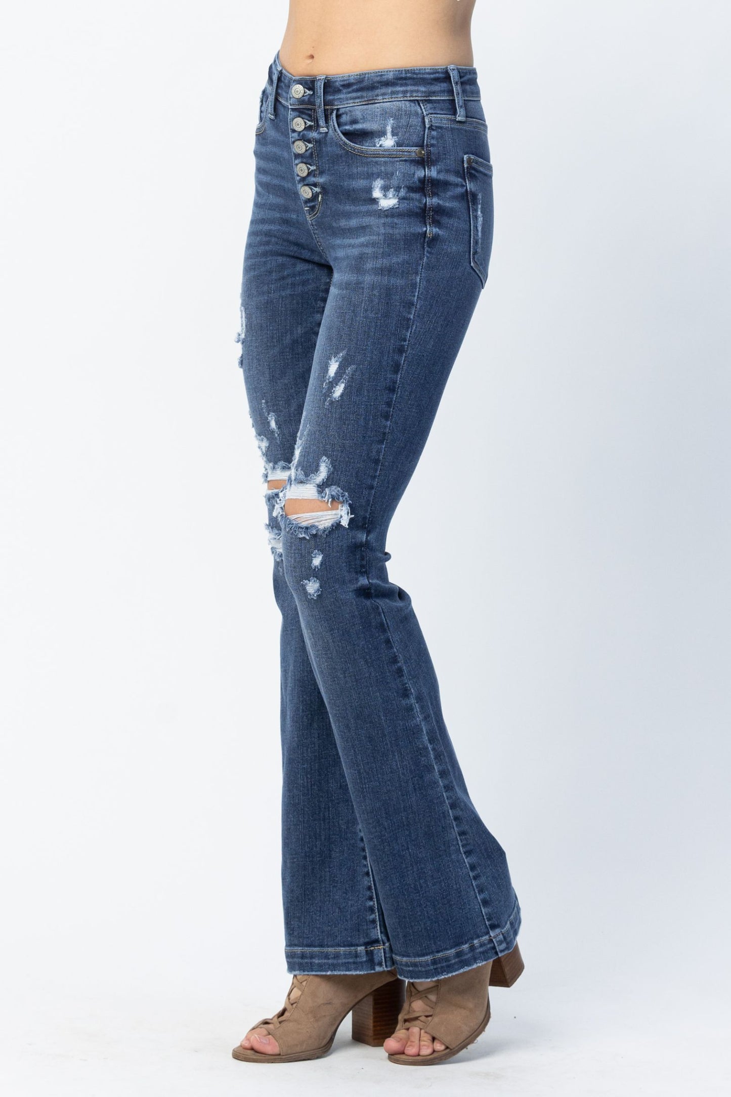 Lucy Judy Blue 5 Button Distressed Bootcut