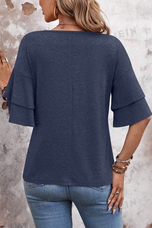 Jersey Bell Sleeve Top | Navy