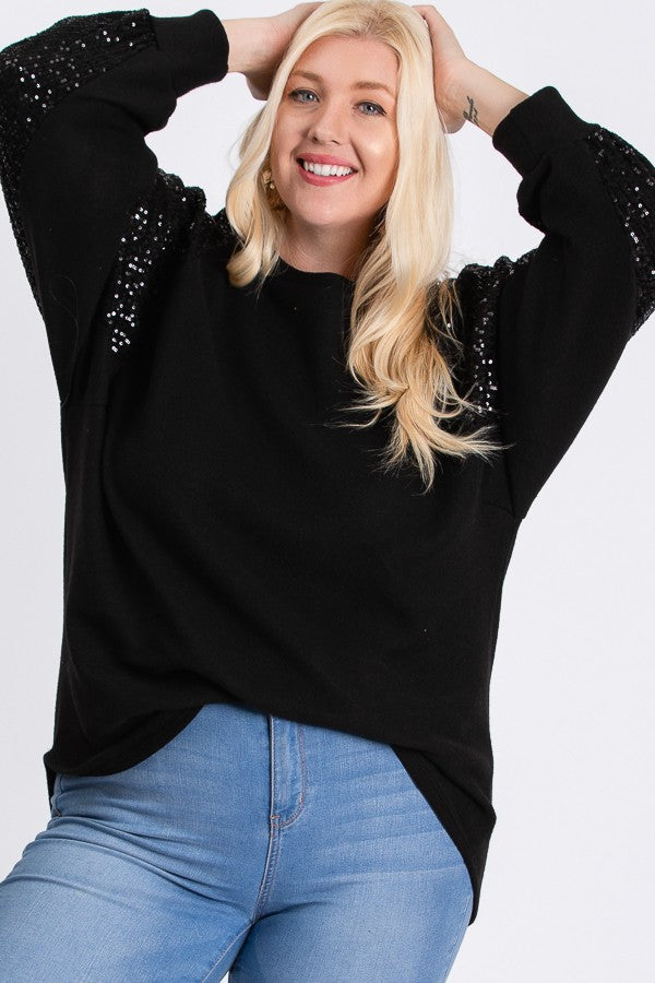 Kait Sequin Long Sleeve Top | Black