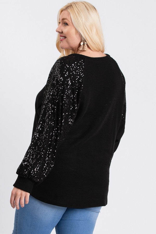 Kait Sequin Long Sleeve Top | Black