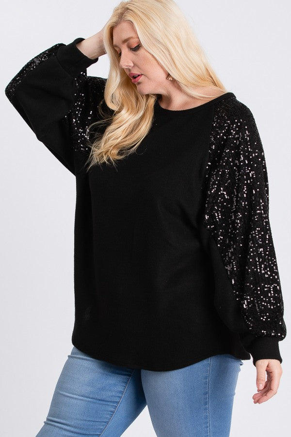 Kait Sequin Long Sleeve Top | Black