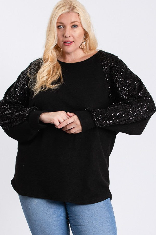 Kait Sequin Long Sleeve Top | Black