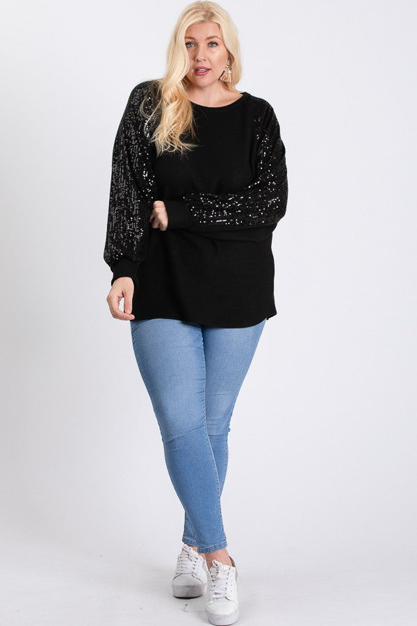 Kait Sequin Long Sleeve Top | Black