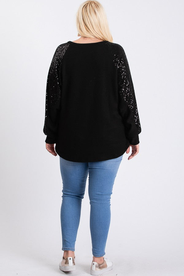 Kait Sequin Long Sleeve Top | Black