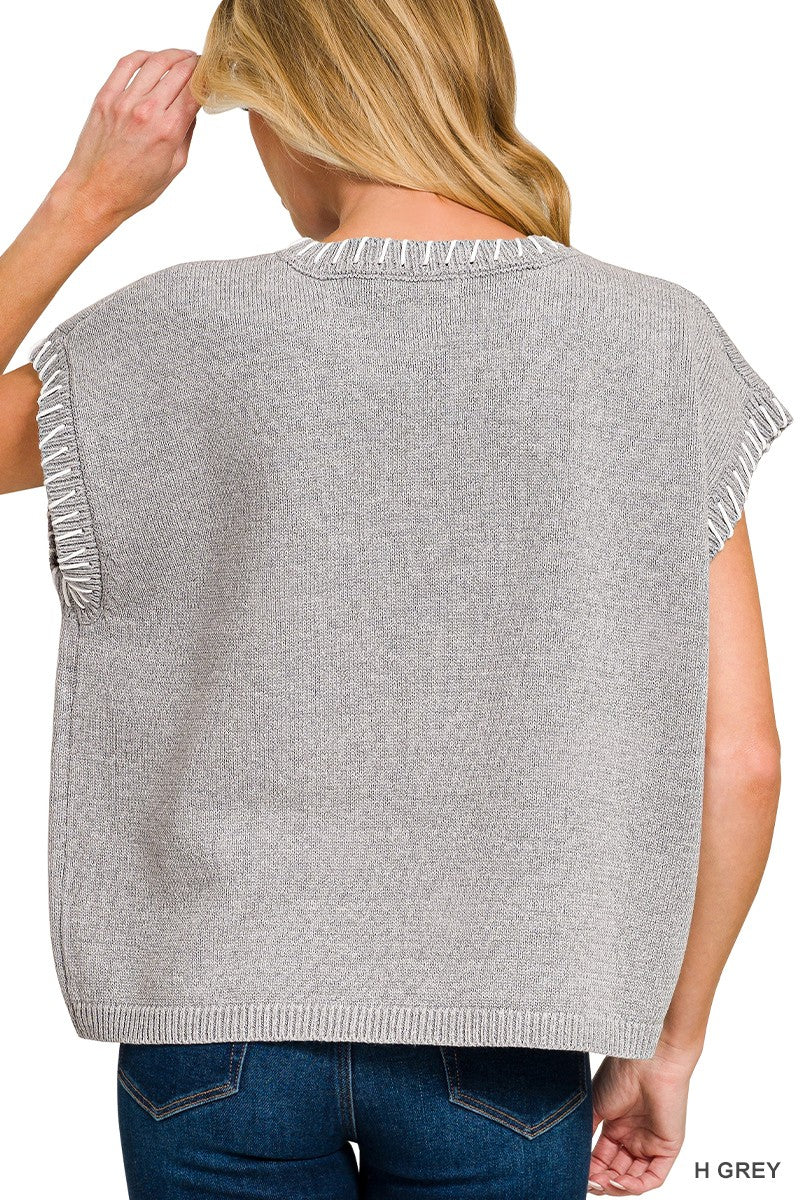 Kate Stitched Sweater Vest | Grey