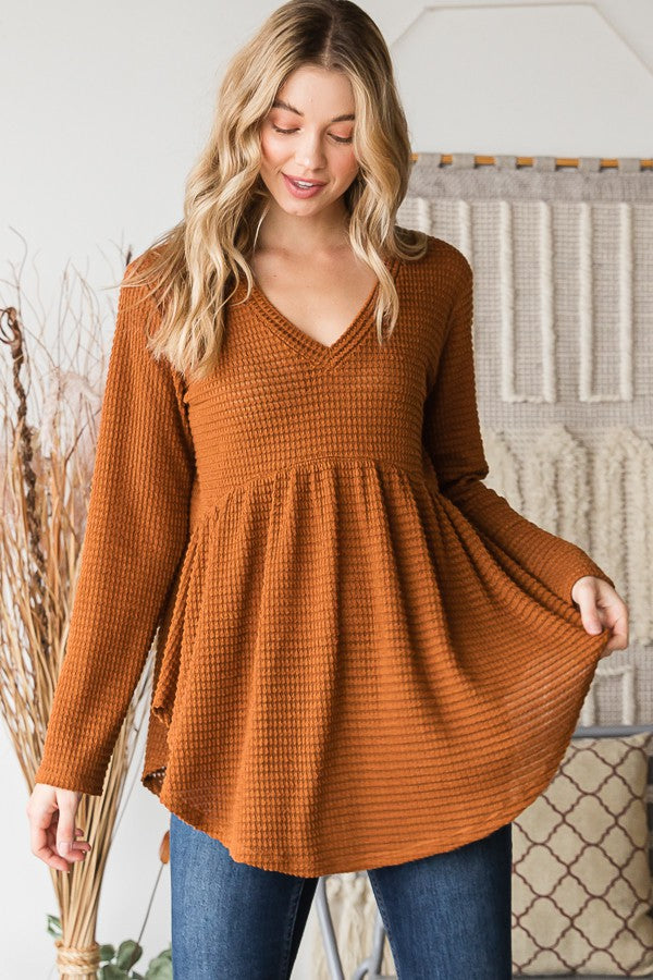 Katie Waffle Knit Long Sleeve | Camel