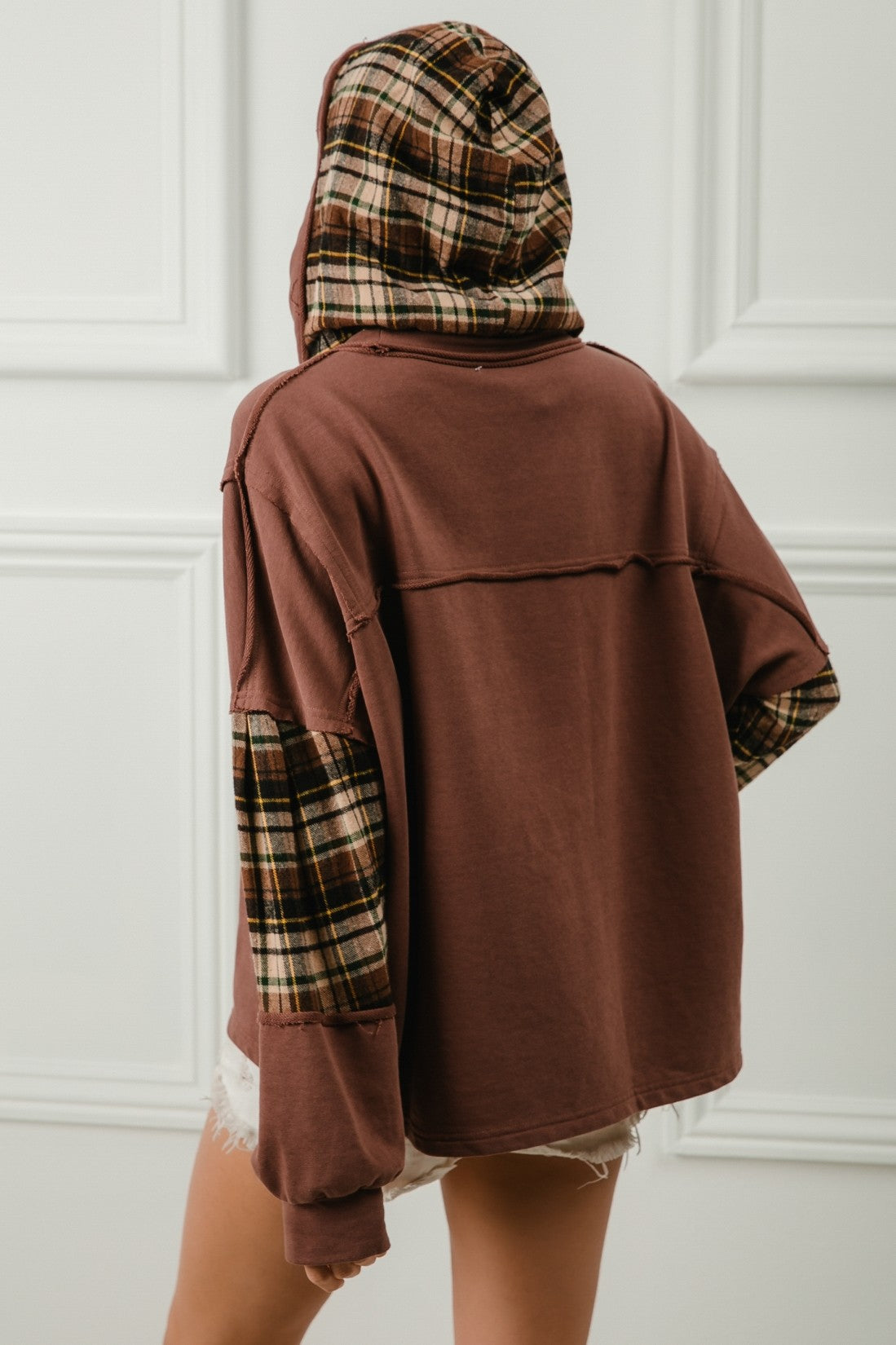 Krissy Plaid Knit Hoodie | Brown