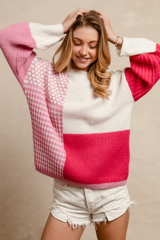 Larkin Color Block Sweater | Pink