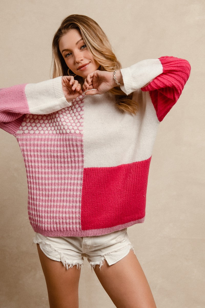 Larkin Color Block Sweater | Pink