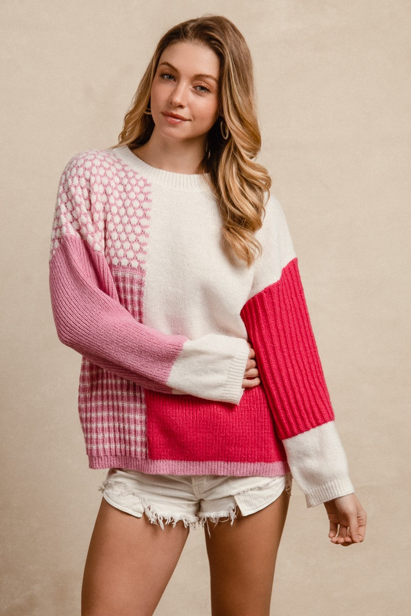 Larkin Color Block Sweater | Pink