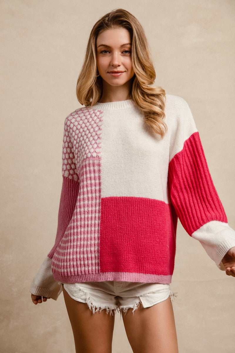 Larkin Color Block Sweater | Pink