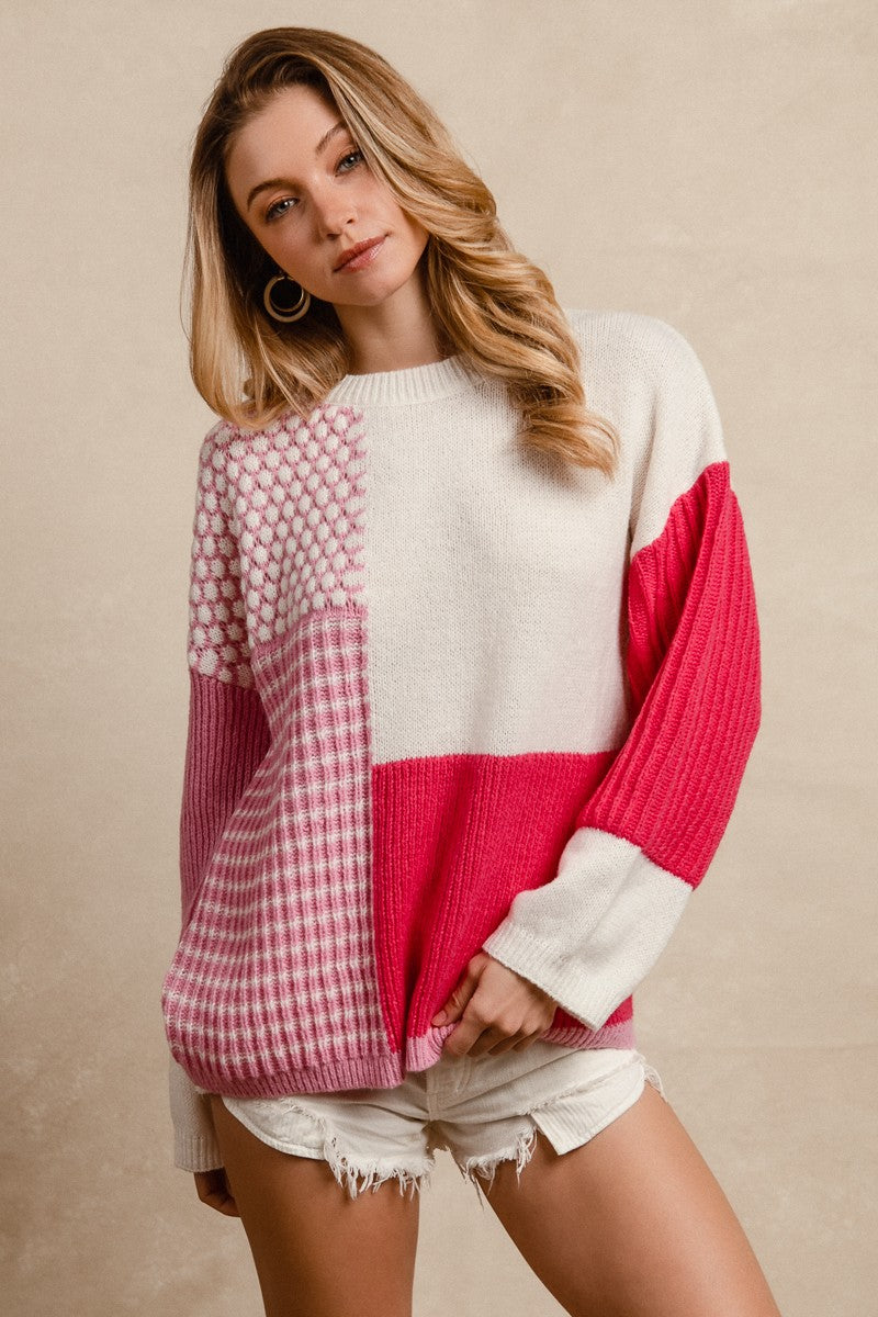 Larkin Color Block Sweater | Pink