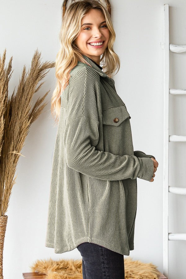 Laura Textured Button Down | Olive