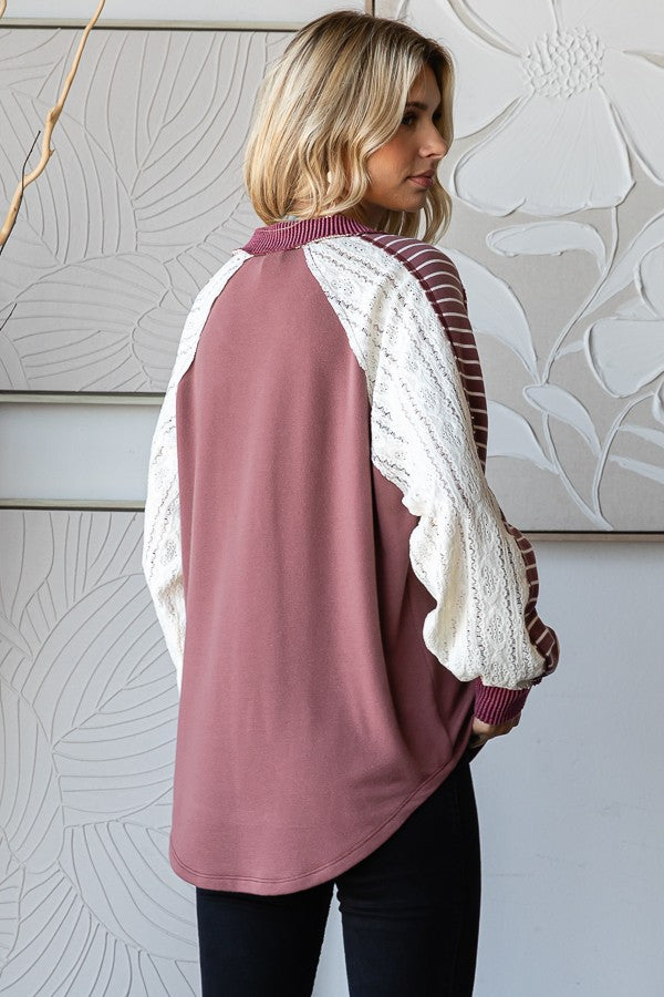 Lawson Lace Contrast Long Sleeve | Marsala