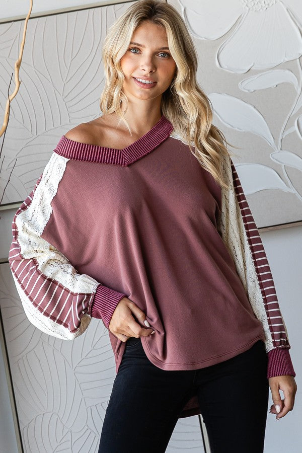 Lawson Lace Contrast Long Sleeve | Marsala