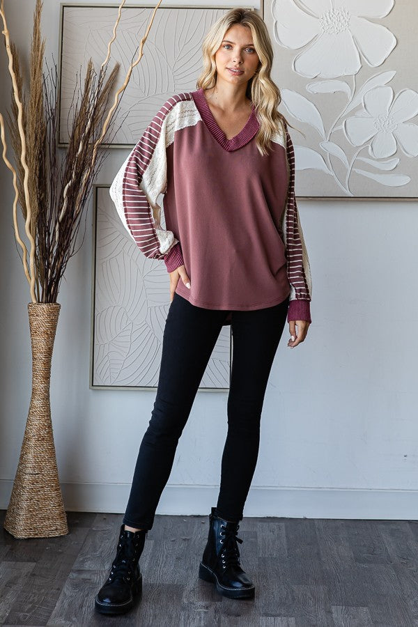 Lawson Lace Contrast Long Sleeve | Marsala