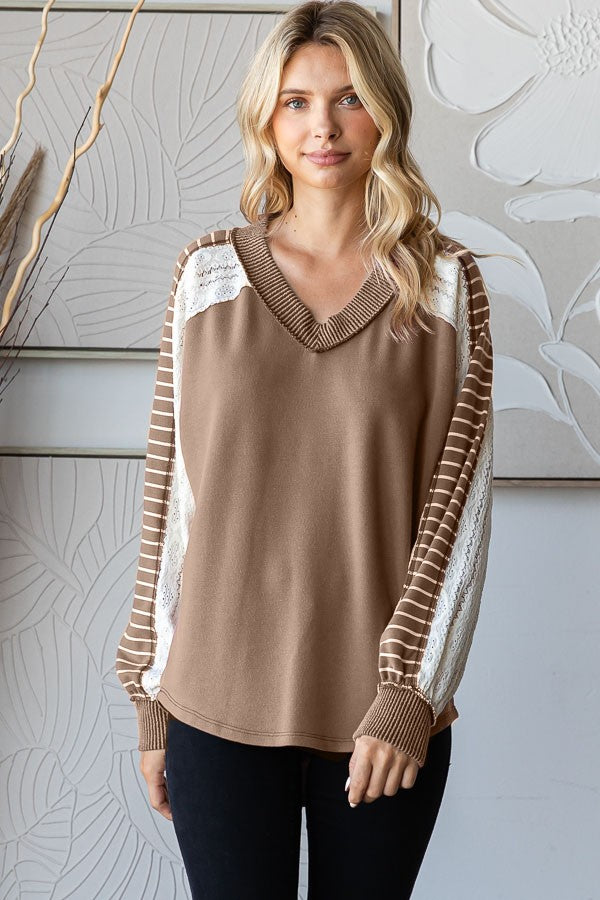 Lawson Lace Contrast Long Sleeve | Mocha