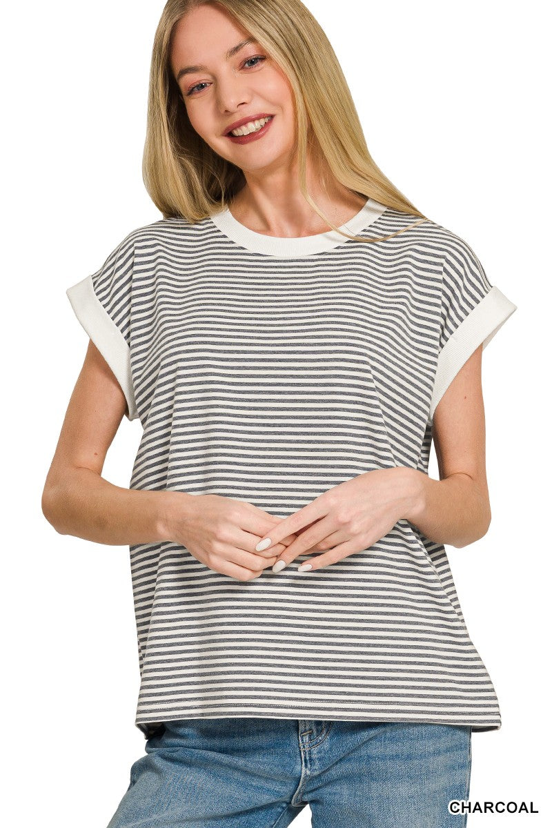 Lily Striped Top | Charcoal