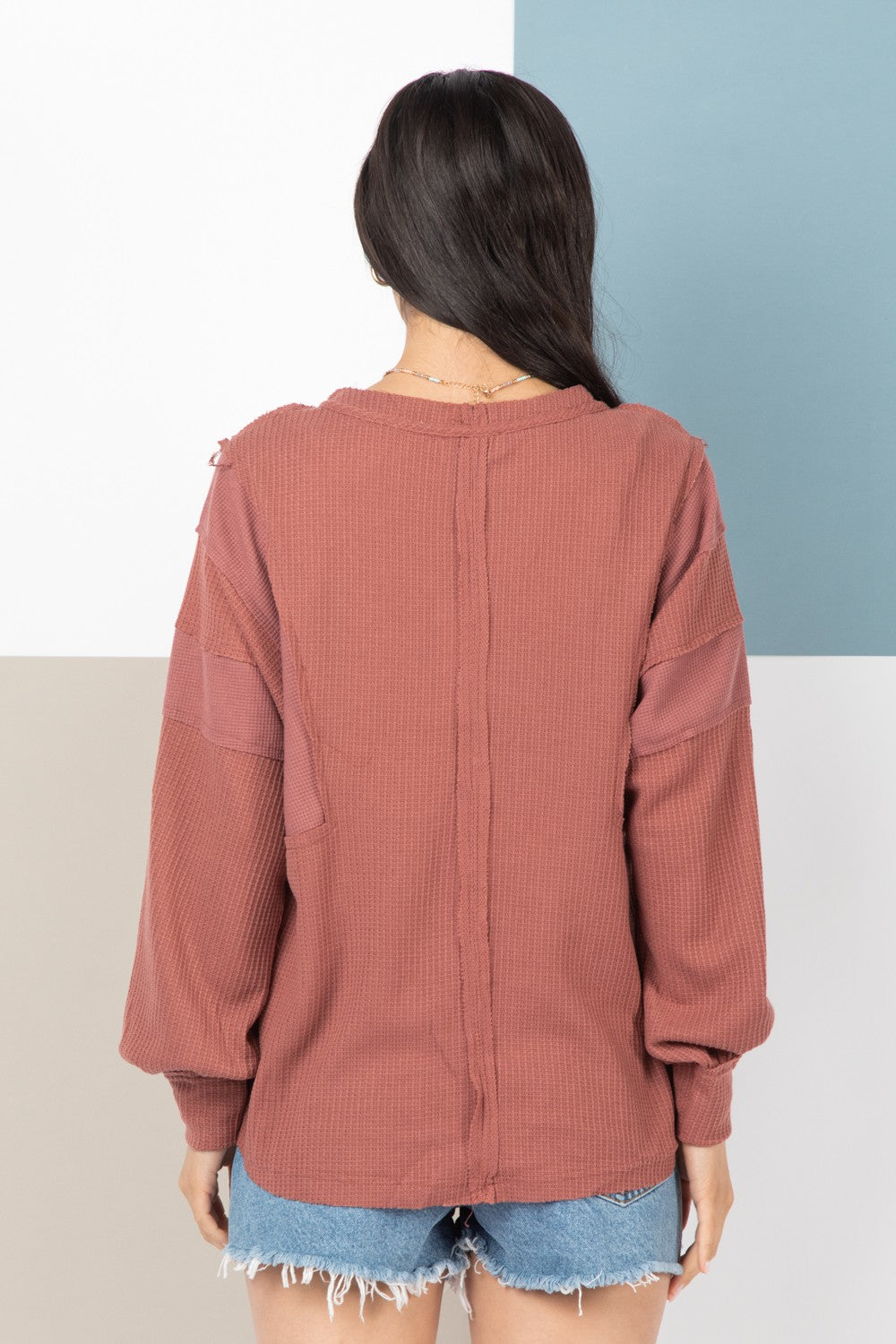 Meredith Henley Long Sleeve Top | Brick