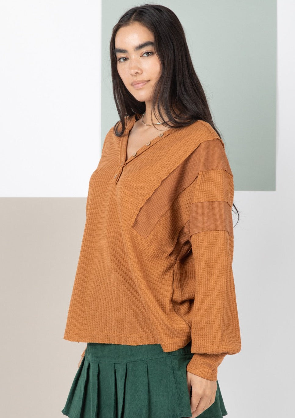 Meredith Henley Long Sleeve Top | Camel
